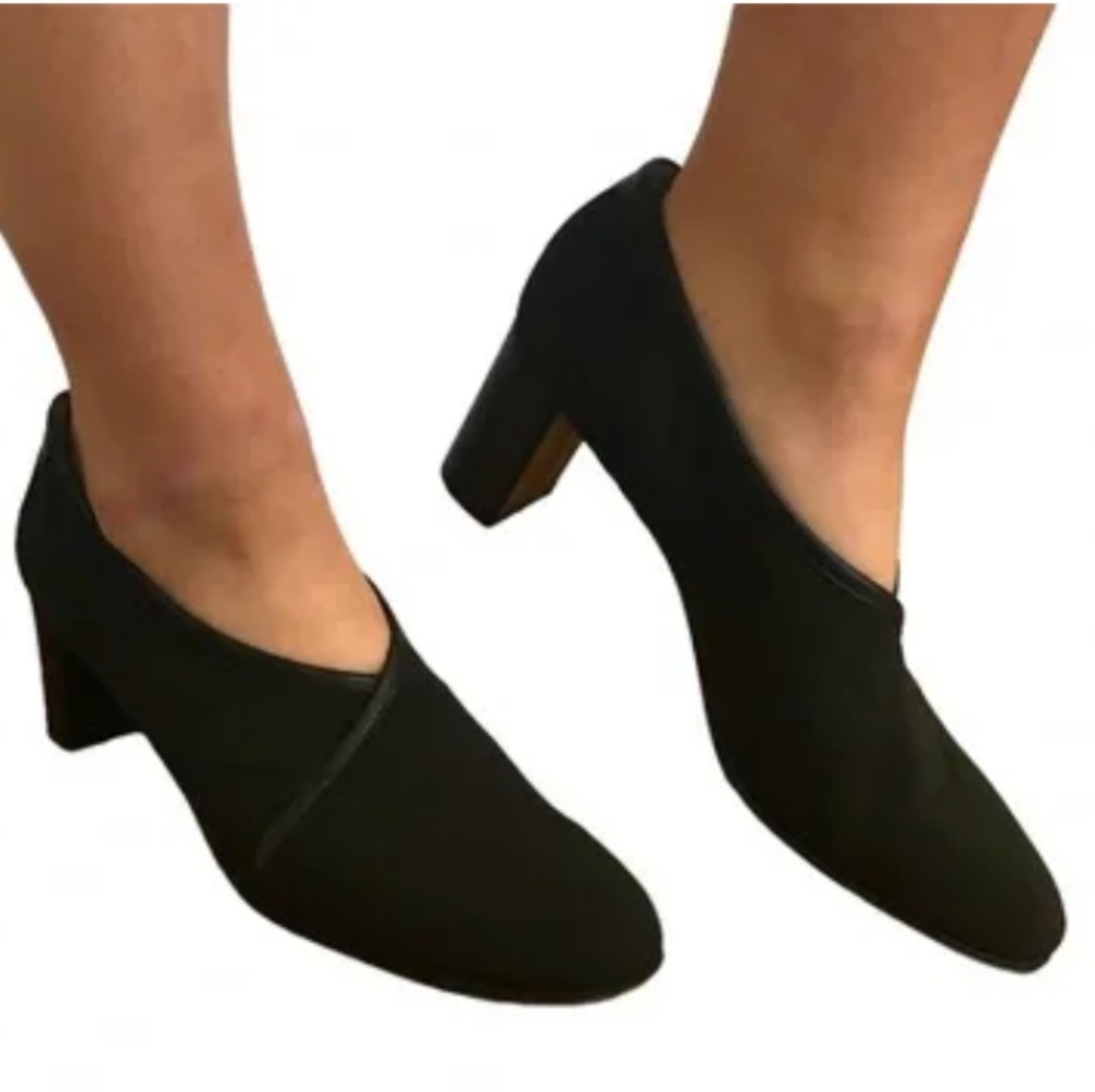 Taryn Rose Italian Orthopedic Designer Block Heels Nylon & Leather Slip-on Pumps